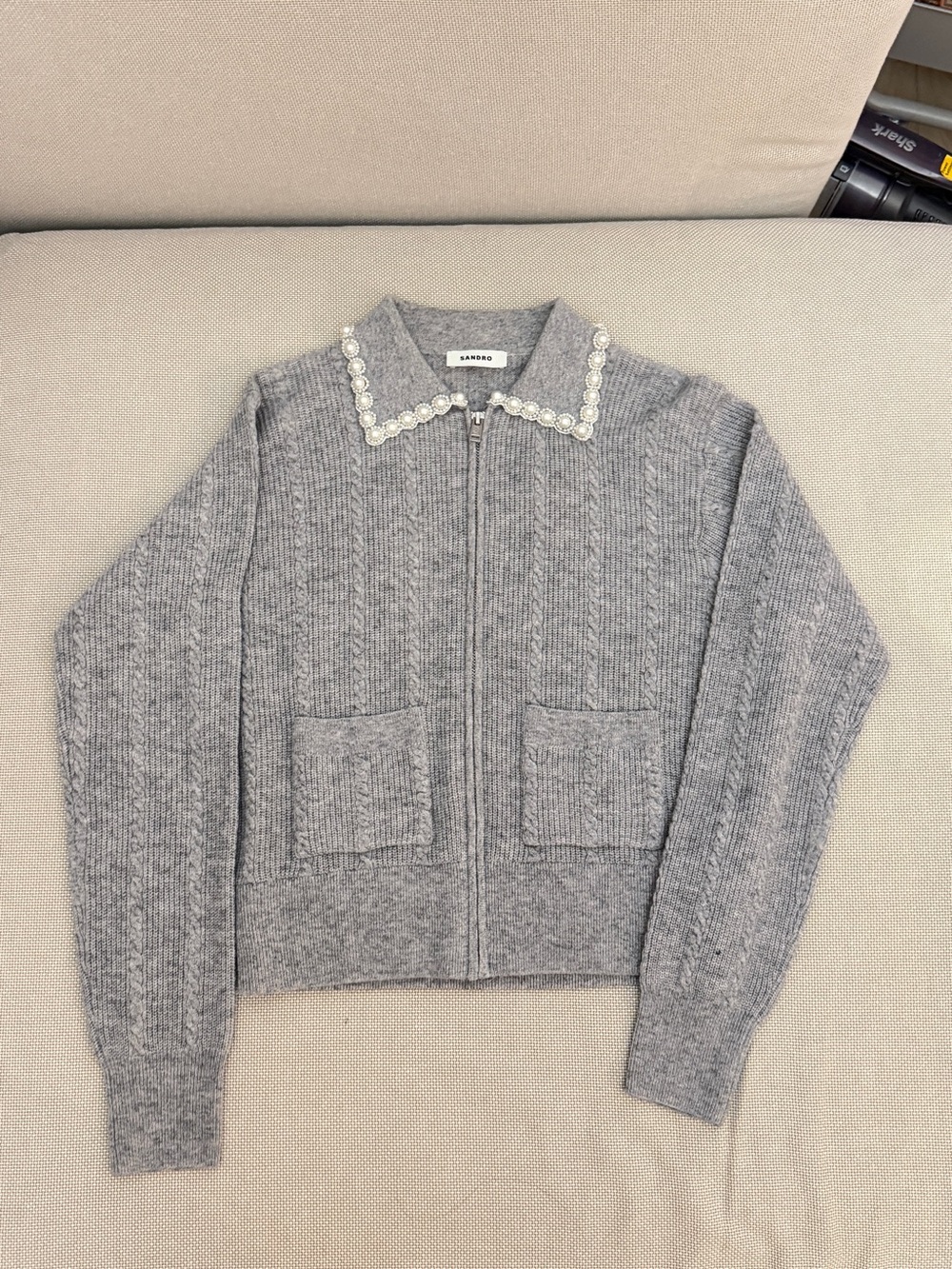 Sandro Ameo Beaded Collar Cardigan - Picture 5 of 9